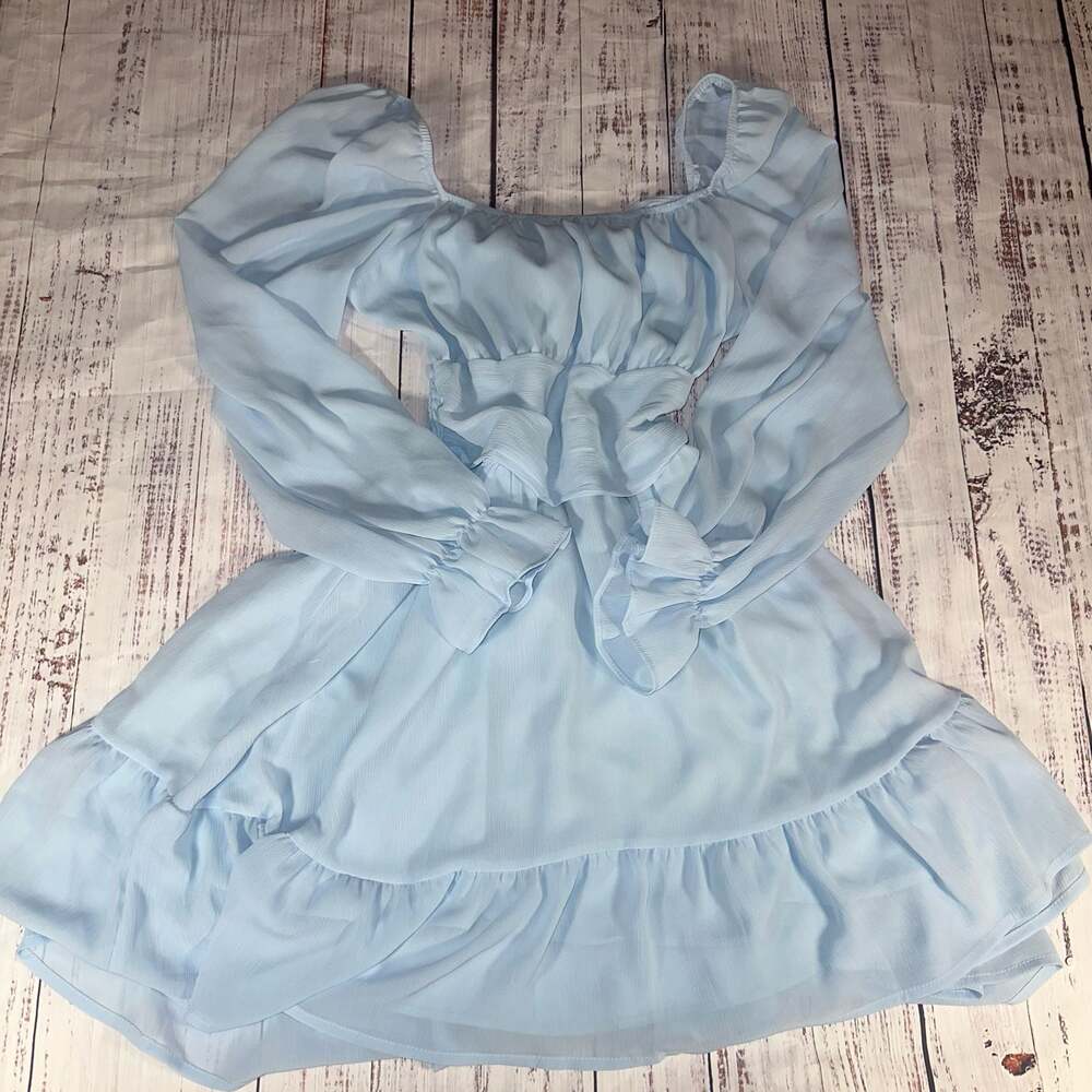 Exlura Baby Blue Ruffle Mini Dress Off Shoulder Cottagecore Fairycore-S
